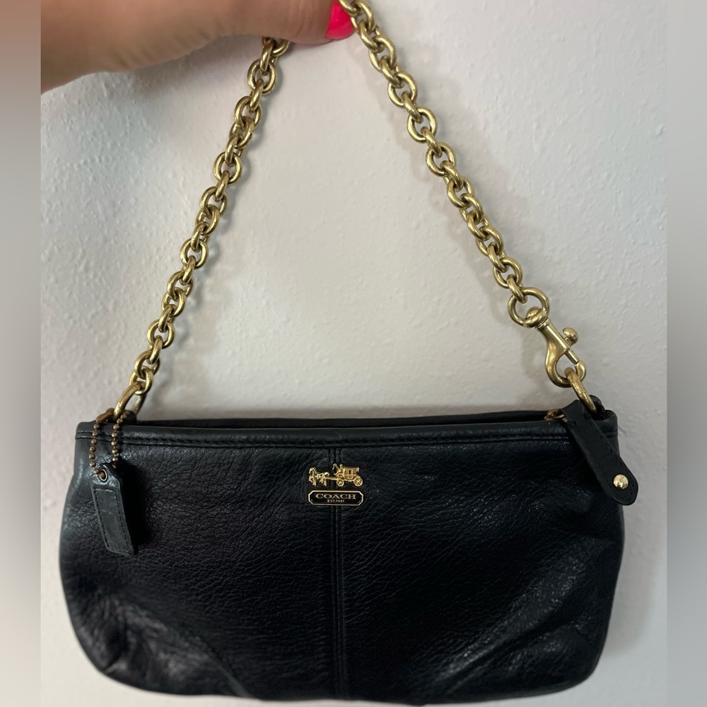 Black coach leather purse with purple card holder